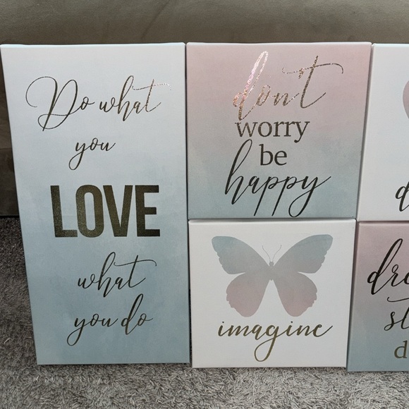 Canvas art, set of 6. Girls room butterfly inspirational quotes. Pink, blue - Picture 3 of 5